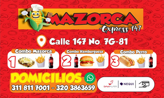 Mazorca Express 147. Cedritos, Belmira, Bogotá. DOMICILIOS comida rápida.