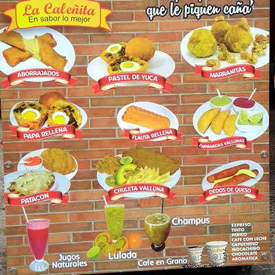 Empanadas Vallunas la Caleñita - Sede Principal. Barrio Cedritos, norte de Bogotá.  Venta de Aborrajados, Marranitas, Empanadas, Papas Rellenas, Flauta Rellena, Dedos de Queso, Chuleta Valluna, Patacón, Lulada, Champus.  Lo mejor de Cali.