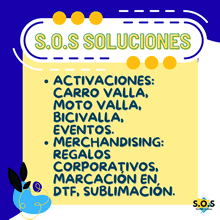 S.O.S. Soluciones Creativas. Barrio Cedritos, norte de Bogotá. Activaciones, Carro valla, Moto Valla, Bicivalla, Eventos. Merchandising, Regalos corporativos, Marcación en DTF, Sublimación. Dotación corporativa, bordados y DTF. Impresos, Vinilos, Panaflex, Banner, Microperforado, Estructuras, Stands.