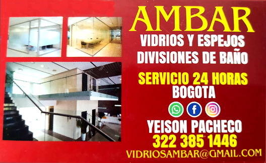 Ambar - Servicio domicilio venta e instalación de vidrios, espejos.  Vidriería, norte sur occidente oriente Bogota - barrio Cedritos.  Ventanería aluminio, divisiones de baño, películas de seguridad, arreglo y mantenimiento, marquetería, instalaciones.