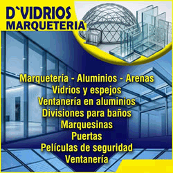 DVIDRIOS. Venta e instalación de Vidrios y espejos barrio Cedritos, norte de Bogotá. Aluminios. Ventanería en aluminios. Divisiones para baños. Marquesinas. Puertas. Películas de seguridad. Ventanería. Vidriería. Marquetería