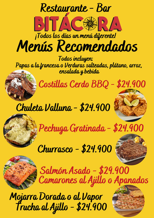Bar - Restaurante Bitácora. Domicilios. Lisboa - Cedritos, norte de Bogotá. Desayunos, almuerzos, menú ejecutivo, platos a la catra. Eventos sociales y empresariales.