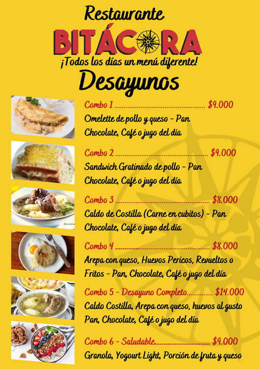 Bar - Restaurante Bitácora. Domicilios. Lisboa - Cedritos, norte de Bogotá. Desayunos, almuerzos, menú ejecutivo, platos a la catra. Eventos sociales y empresariales.