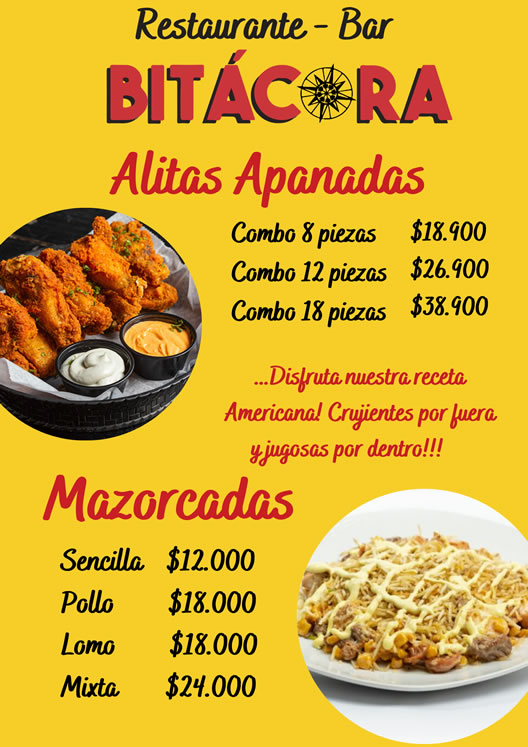 Bar - Restaurante Bitácora. Domicilios. Lisboa - Cedritos, norte de Bogotá. Desayunos, almuerzos, menú ejecutivo, platos a la catra. Eventos sociales y empresariales.