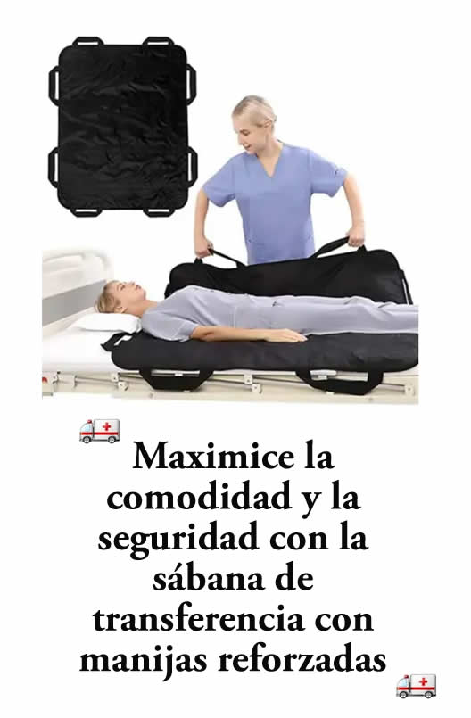 Venta de Sábanas de transferencia norte Bogotá Colombia barrio Cedritos, con manijas reforzadas para movilidad de pacientes.  Sábana deslizante.  Manta para translado hospitalario. Sábana para movilización de pacientes. Diseño ergonómico y duradero.  Para uso en domicilio o en un entorno de atención médica.  Este producto garantiza la máxima comodidad y seguridad para el usuario , lo que ayuda a prevenir dolores y lesiones.  Fabricado en tela Oxford impermeable de alta calidad, con maníjas reforzadas muy resistente al desgaste y fácil de limpiar.